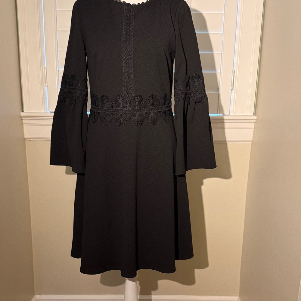 Banana Republic Black Women's Bell Sleeve Lace-Trim Dress